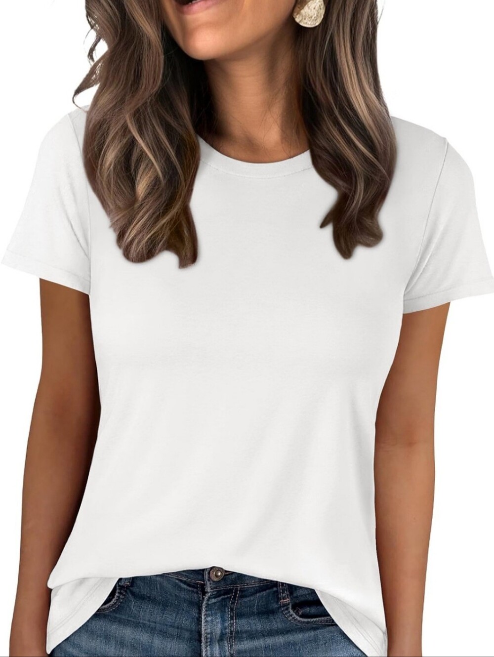 Women Short Sleeve Tops Summer Wrinkle-Free Basic Tee Shirts White Medium